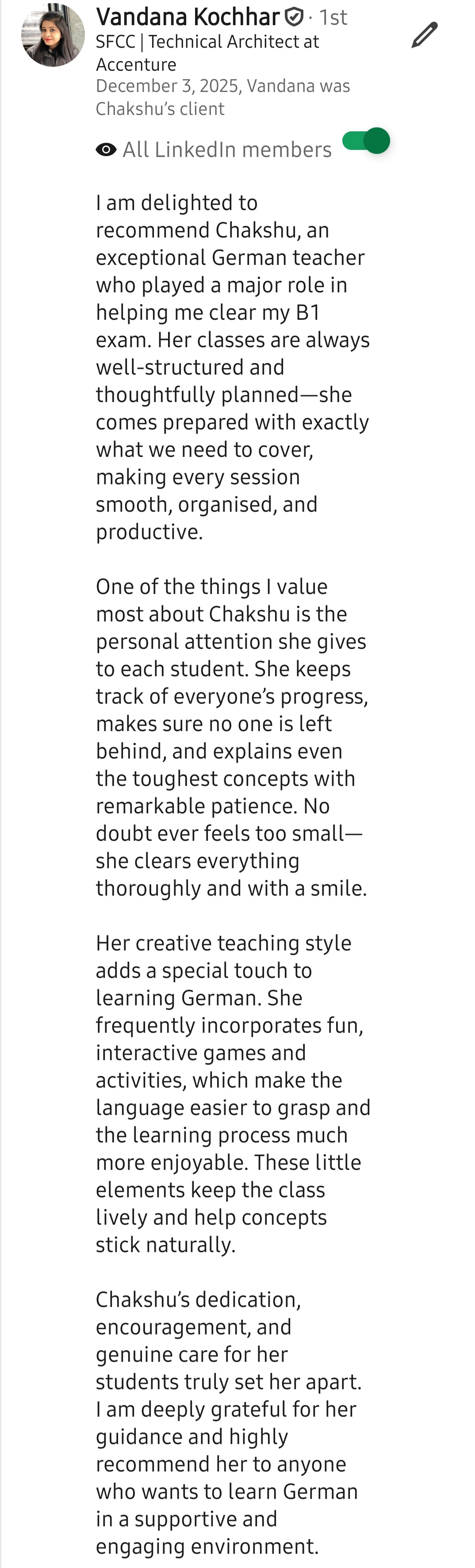 LinkedIn recommendation 1