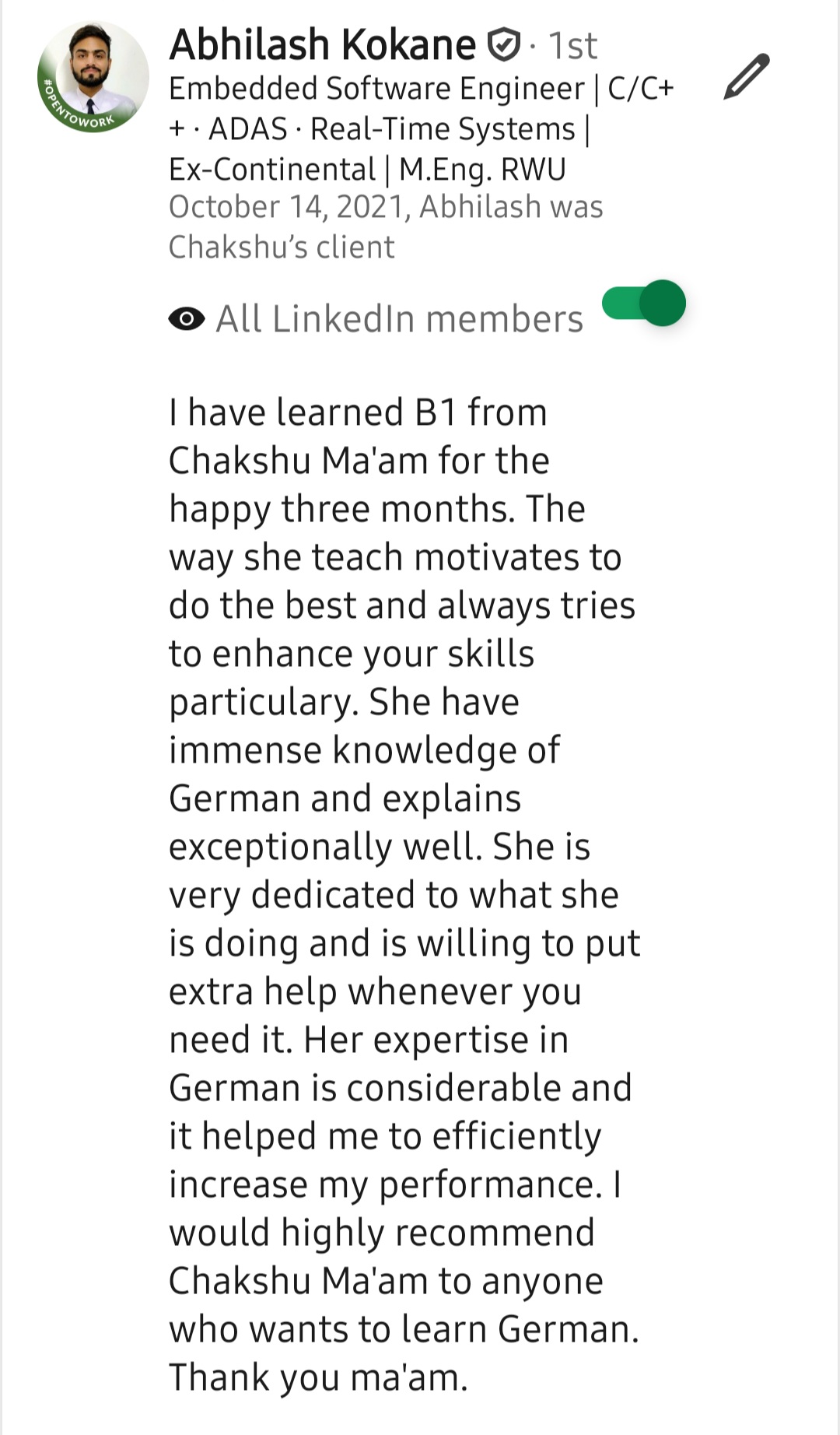 LinkedIn recommendation 36